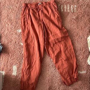 American Eagle Outfitters Wide-Leg Drawstring Pants in Rust Orange